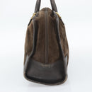 LOEWE Hand Bag Suede Brown Gold Tone Auth ep15349-4