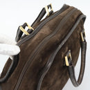 LOEWE Hand Bag Suede Brown Gold Tone Auth ep15349-6