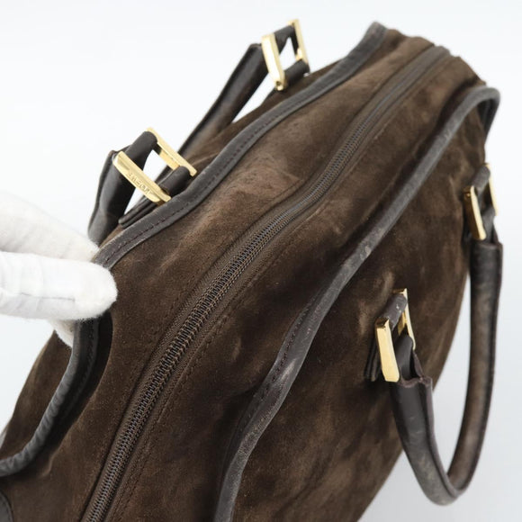 LOEWE Hand Bag Suede Brown Gold Tone Auth ep15349