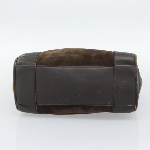 LOEWE Hand Bag Suede Brown Gold Tone Auth ep15349