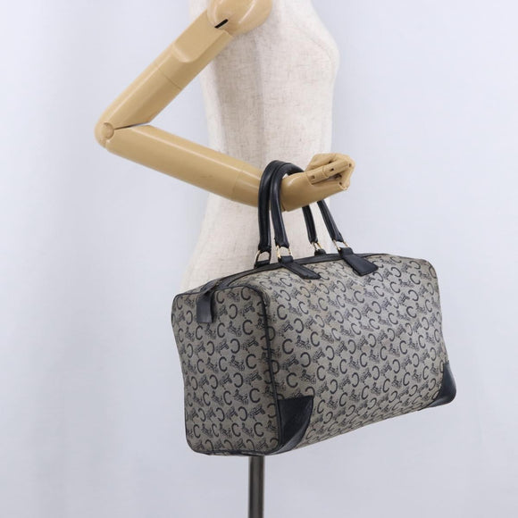 CELINE C Sulky Boston Bag Canvas Navy Gold Tone Auth ep15354