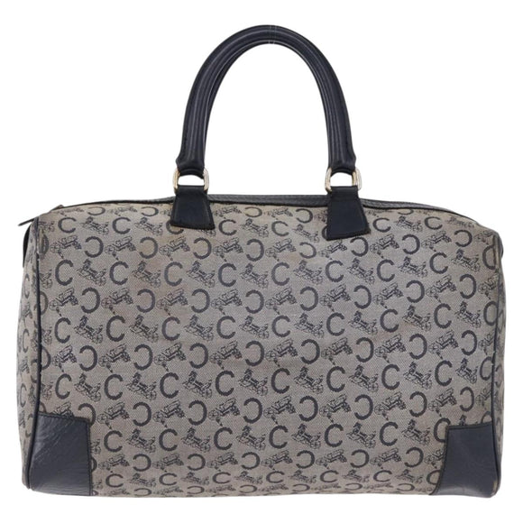 CELINE C Sulky Boston Bag Canvas Navy Gold Tone Auth ep15354