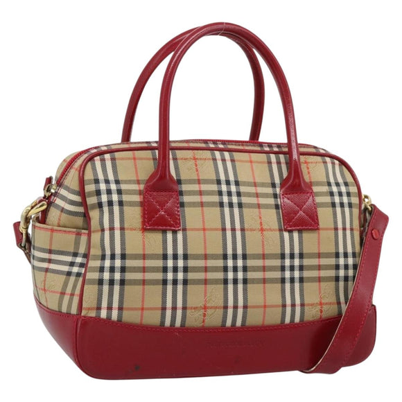 BURBERRY Nova Check Hand Bag Canvas 2way Beige Red Auth ep15355A