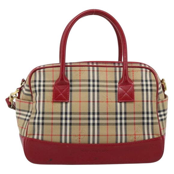 BURBERRY Nova Check Hand Bag Canvas 2way Beige Red Auth ep15355A