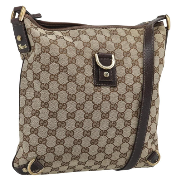 GUCCI GG Canvas Shoulder Bag Beige Gold Tone 131326 Auth ep15356A