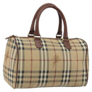 BURBERRY Nova Check Hand Bag PVC Leather Beige Gold Tone Auth ep15358A-1