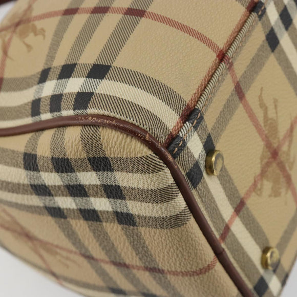 BURBERRY Nova Check Hand Bag PVC Leather Beige Gold Tone Auth ep15358A