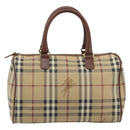 BURBERRY Nova Check Hand Bag PVC Leather Beige Gold Tone Auth ep15358A-13