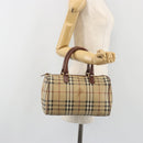 BURBERRY Nova Check Hand Bag PVC Leather Beige Gold Tone Auth ep15358A-21