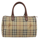 BURBERRY Nova Check Hand Bag PVC Leather Beige Gold Tone Auth ep15358A-2