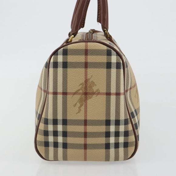BURBERRY Nova Check Hand Bag PVC Leather Beige Gold Tone Auth ep15358A