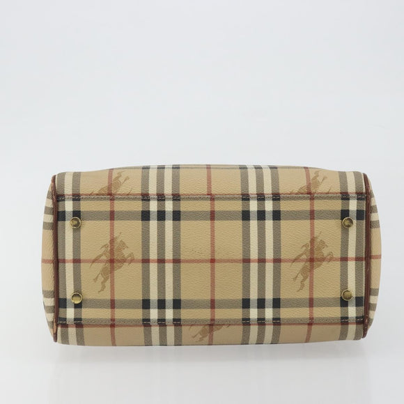 BURBERRY Nova Check Hand Bag PVC Leather Beige Gold Tone Auth ep15358A