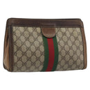 GUCCI GG Supreme Clutch Bag PVC Leather Beige Brown Auth ep15361-1