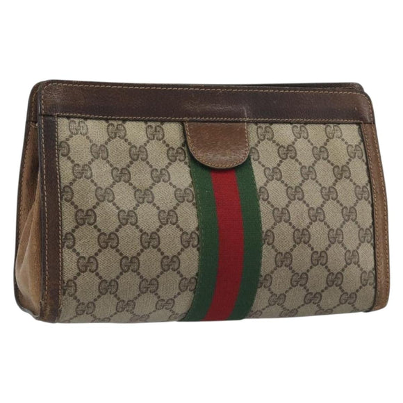 GUCCI GG Supreme Clutch Bag PVC Leather Beige Brown Auth ep15361