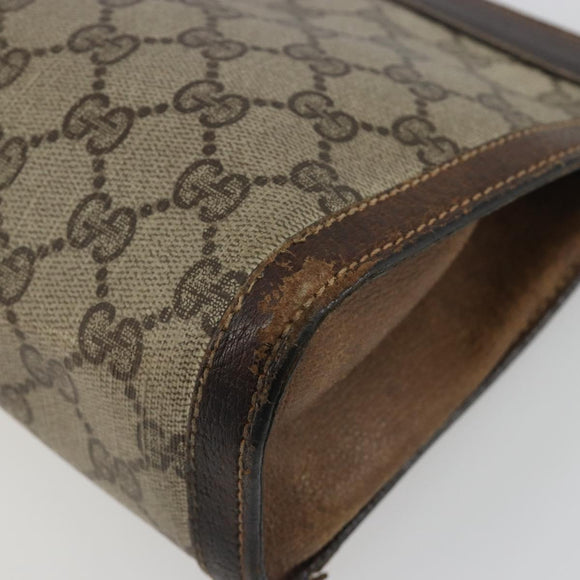 GUCCI GG Supreme Clutch Bag PVC Leather Beige Brown Auth ep15361