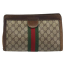 GUCCI GG Supreme Clutch Bag PVC Leather Beige Brown Auth ep15361-13