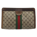 GUCCI GG Supreme Clutch Bag PVC Leather Beige Brown Auth ep15361-2