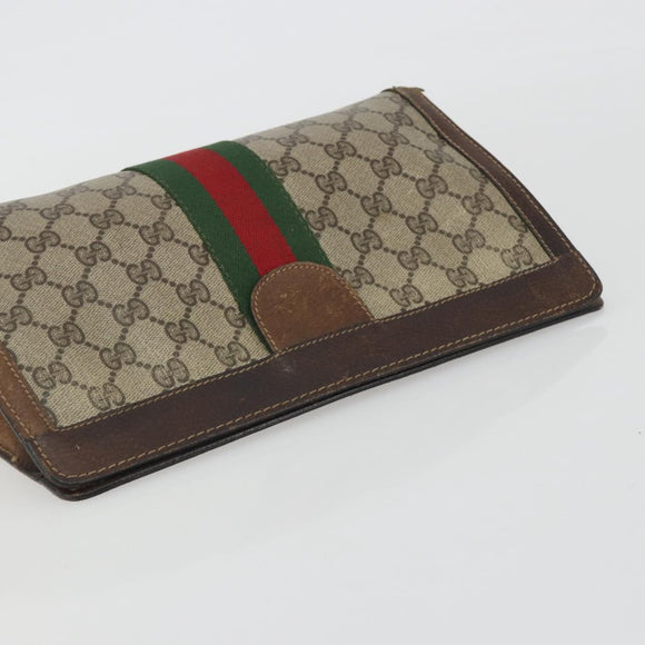 GUCCI GG Supreme Clutch Bag PVC Leather Beige Brown Auth ep15361