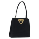 Salvatore Ferragamo Gancini Hand Bag Suede Black Gold Tone Auth ep15363A-1