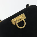 Salvatore Ferragamo Gancini Hand Bag Suede Black Gold Tone Auth ep15363A-10
