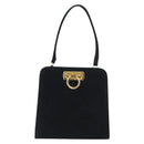 Salvatore Ferragamo Gancini Hand Bag Suede Black Gold Tone Auth ep15363A-13