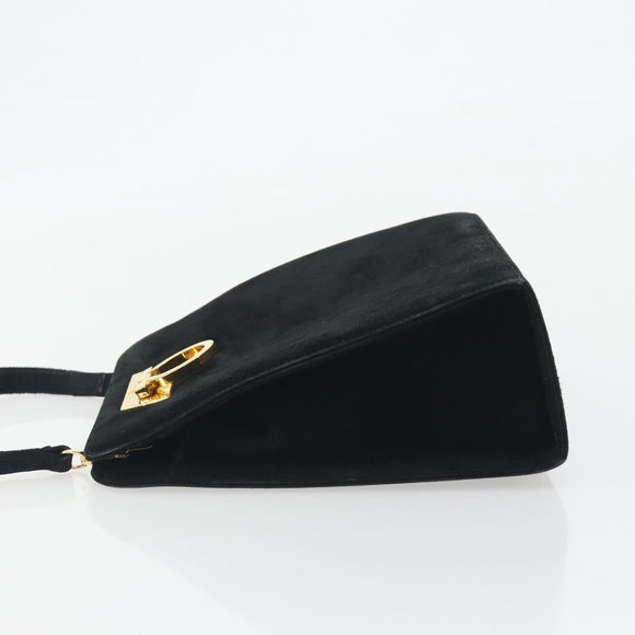 Salvatore Ferragamo Gancini Hand Bag Suede Black Gold Tone Auth ep15363A
