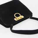 Salvatore Ferragamo Gancini Hand Bag Suede Black Gold Tone Auth ep15363A-6