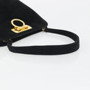 Salvatore Ferragamo Gancini Hand Bag Suede Black Gold Tone Auth ep15363A-7