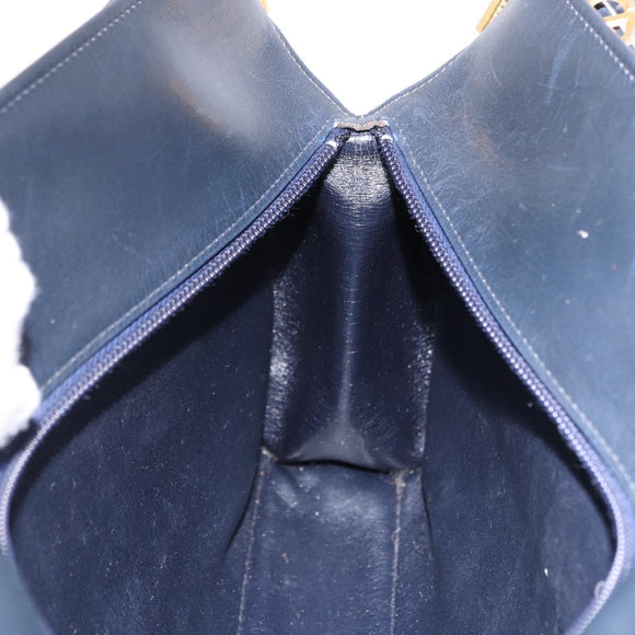 Christian Dior Trotter Canvas Shoulder Bag Navy Gold Tone Auth ep15368A