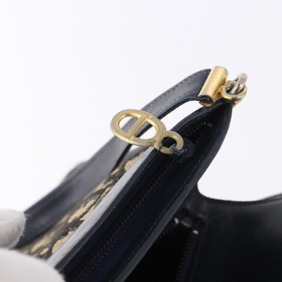 Christian Dior Trotter Canvas Shoulder Bag Navy Gold Tone Auth ep15368A