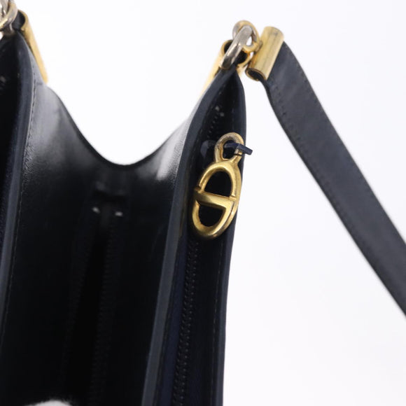 Christian Dior Trotter Canvas Shoulder Bag Navy Gold Tone Auth ep15368A