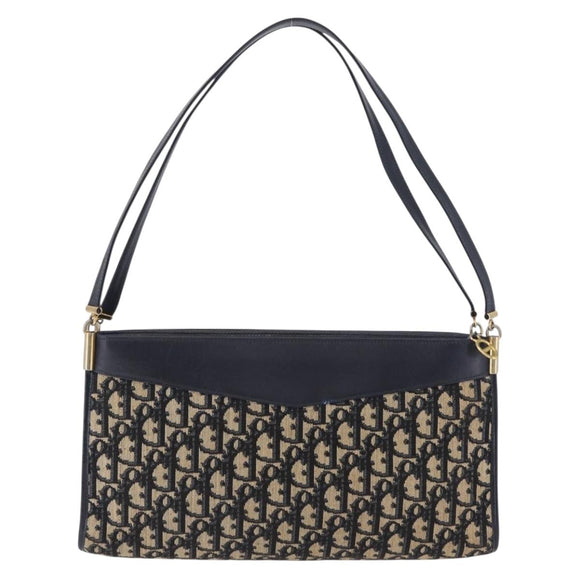 Christian Dior Trotter Canvas Shoulder Bag Navy Gold Tone Auth ep15368A