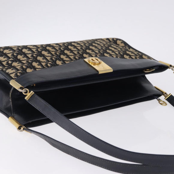 Christian Dior Trotter Canvas Shoulder Bag Navy Gold Tone Auth ep15368A