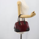 PRADA Hand Bag Leather Red Black Auth ep15370-23