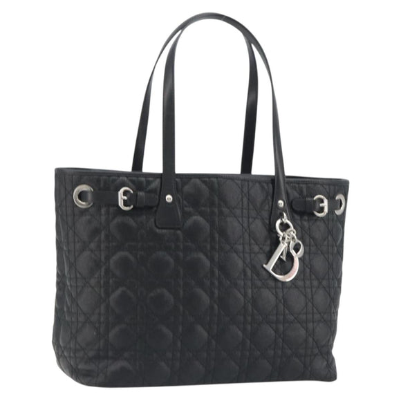 Christian Dior Canage Hand Bag Canvas Black Silver Auth ep15375
