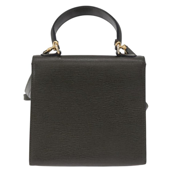 CELINE Hand Bag Leather 2way Khaki Gold Tone Auth ep15377