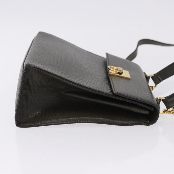 CELINE Hand Bag Leather 2way Khaki Gold Tone Auth ep15377