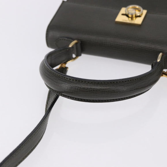 CELINE Hand Bag Leather 2way Khaki Gold Tone Auth ep15377