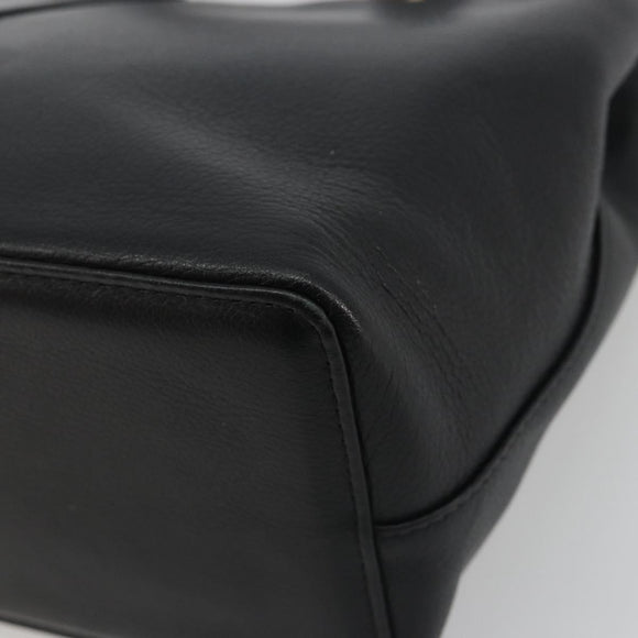 BURBERRY Hand Bag Leather Black Gold Tone Auth ep15378
