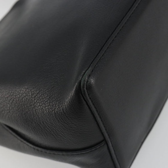 BURBERRY Hand Bag Leather Black Gold Tone Auth ep15378