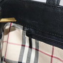 BURBERRY Hand Bag Leather Black Gold Tone Auth ep15378-20