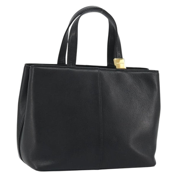 BURBERRY Hand Bag Leather Black Gold Tone Auth ep15378