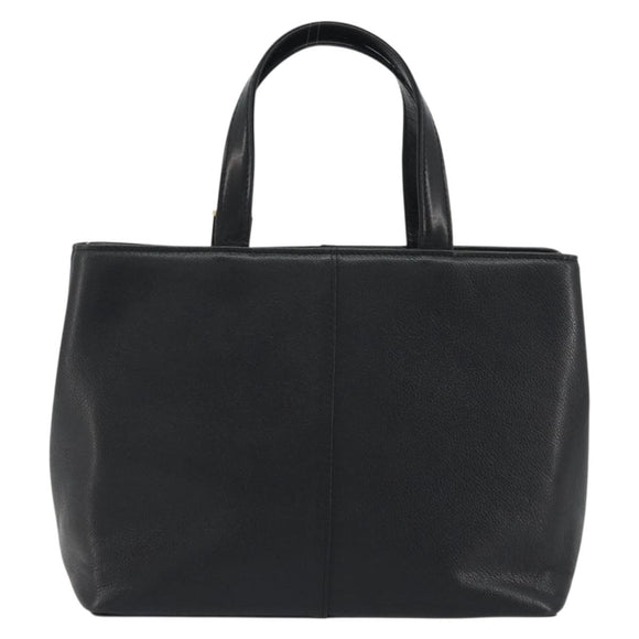 BURBERRY Hand Bag Leather Black Gold Tone Auth ep15378