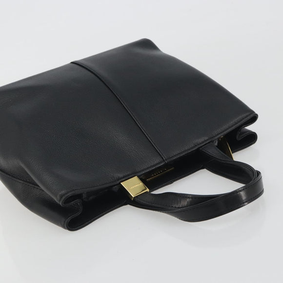 BURBERRY Hand Bag Leather Black Gold Tone Auth ep15378