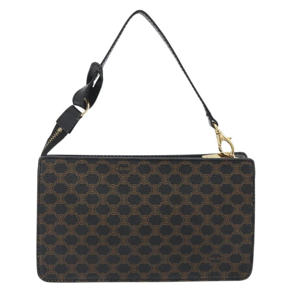CELINE Macadam Accessory Pouch PVC Leather Black Gold Tone Auth ep15382A