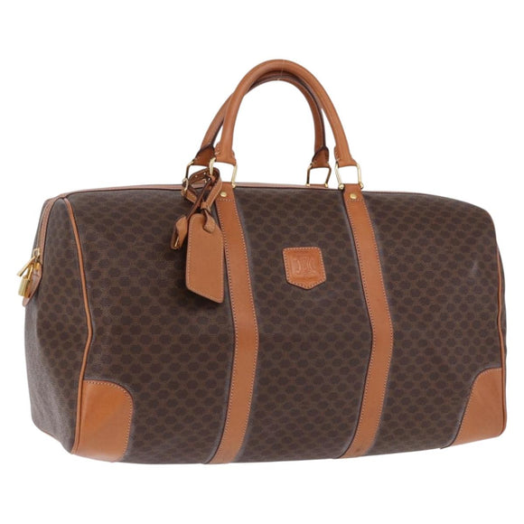 CELINE Macadam Boston Bag PVC Leather Brown Gold Tone Auth ep15384A