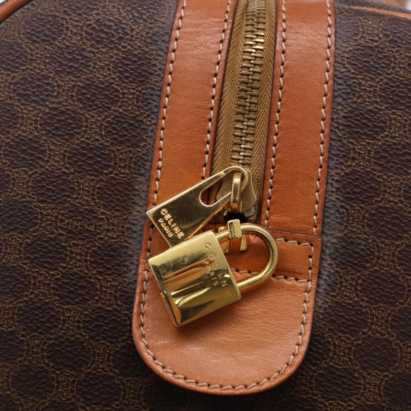 CELINE Macadam Boston Bag PVC Leather Brown Gold Tone Auth ep15384A