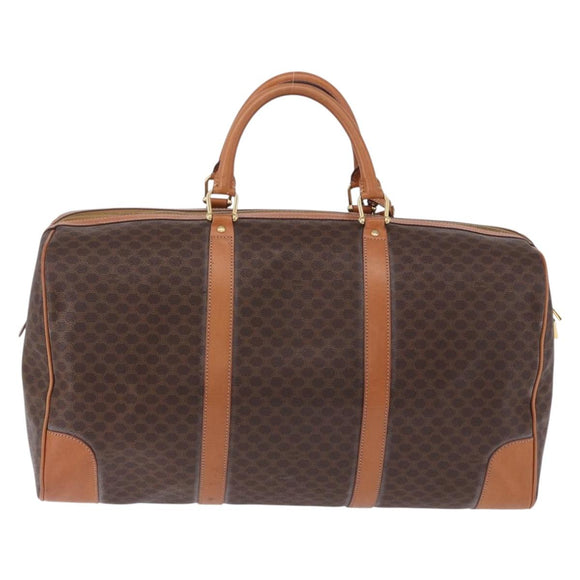 CELINE Macadam Boston Bag PVC Leather Brown Gold Tone Auth ep15384A