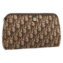 Christian Dior Trotter Canvas Pouch Brown Gold Tone Auth ep15385-1
