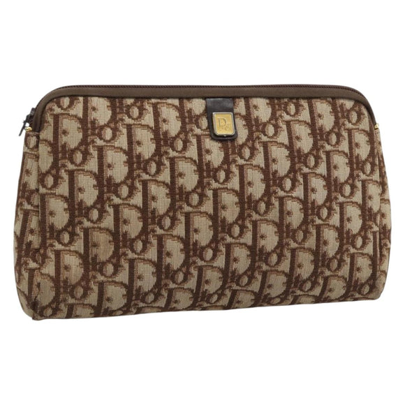 Christian Dior Trotter Canvas Pouch Brown Gold Tone Auth ep15385